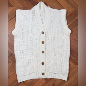 Handmade Cable Knit Sweater Vest Cream Fisherman Wool Knit Cardigan